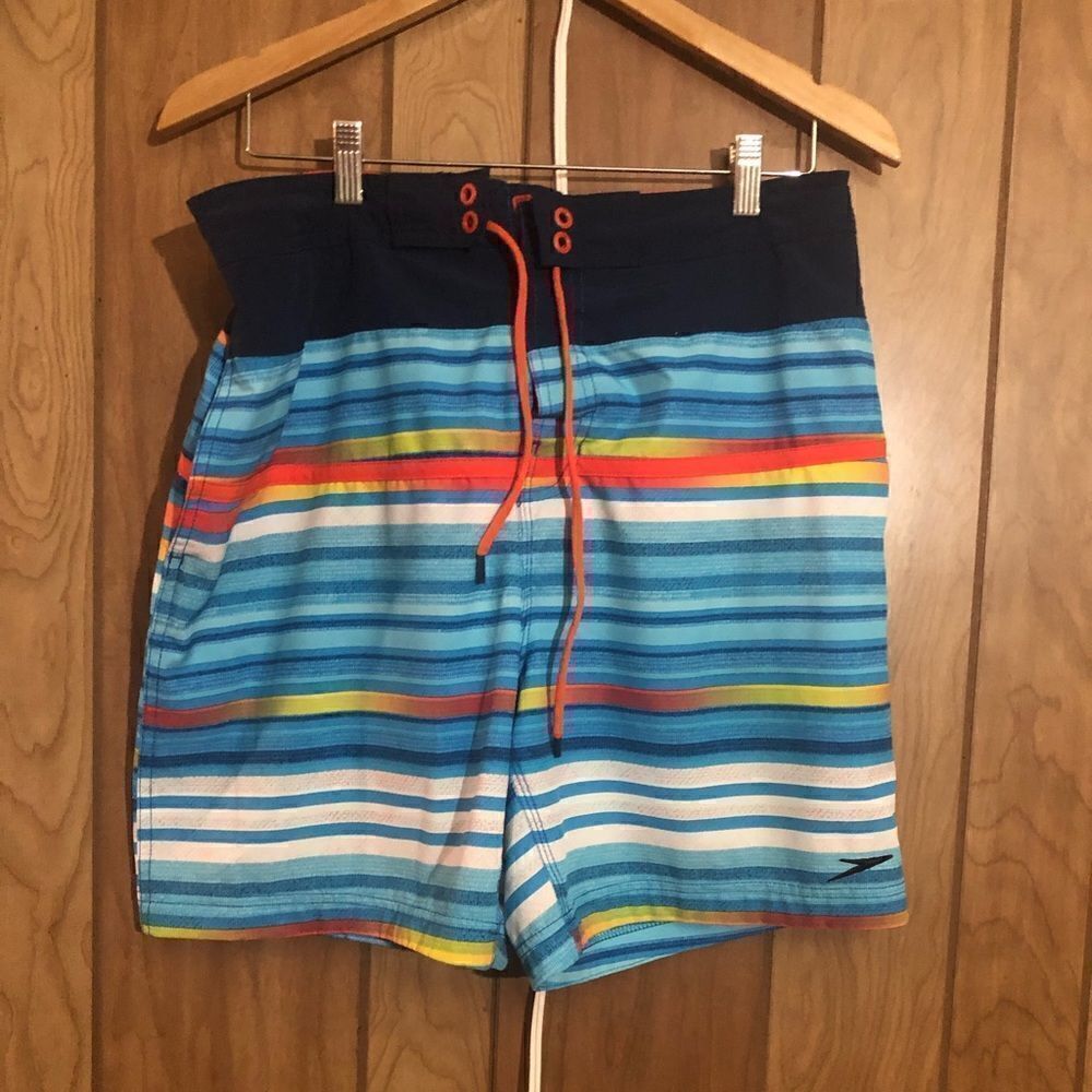 Speedo mens swimming trunks. Striped. Mens large.